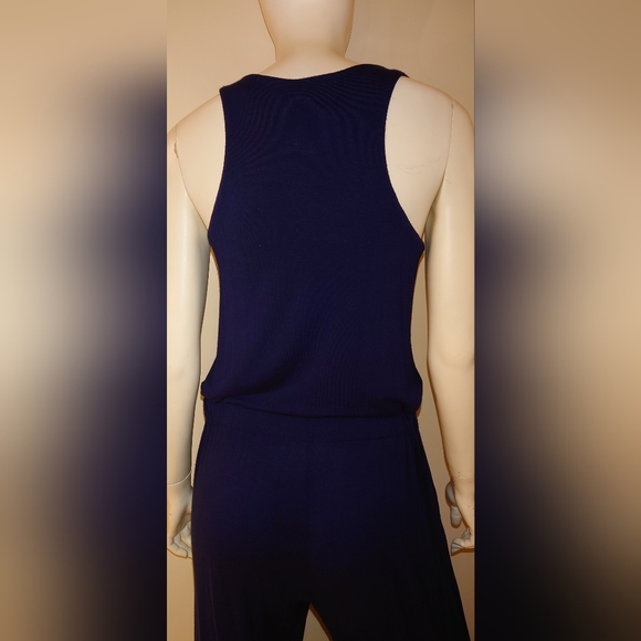 NWT Navy Blue NELL COUTURE Soft Jersey Knit Drawstring Racerback Jumpsuit  XS 2 - Picture 6 of 14